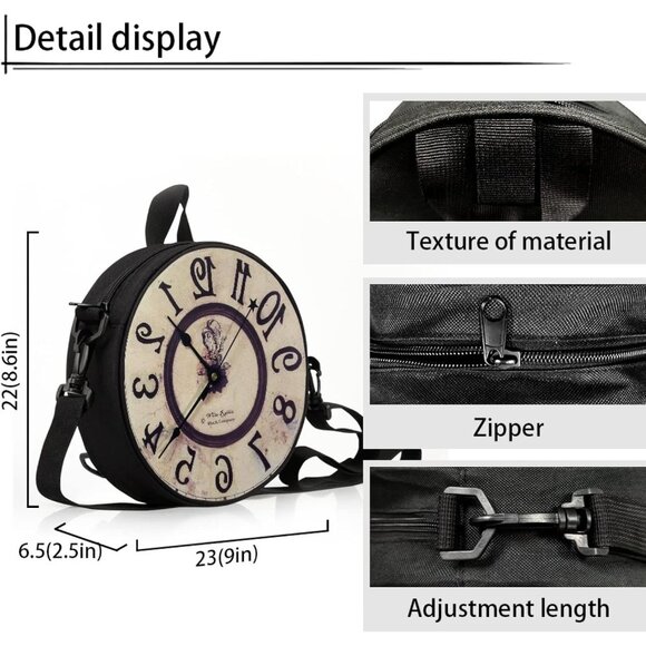 Women Novelty Round Clock Zippered Purse Tote Shoulder Bag Gift - Picture 6 of 6